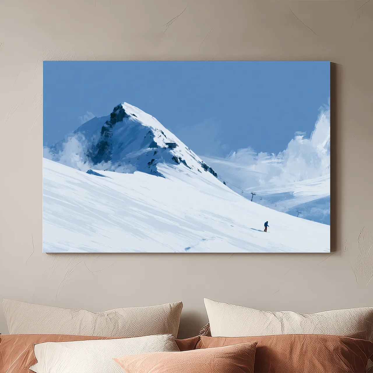 Minimalist Backcountry Skier Painting - Alpine Winter Landscape Wall Art