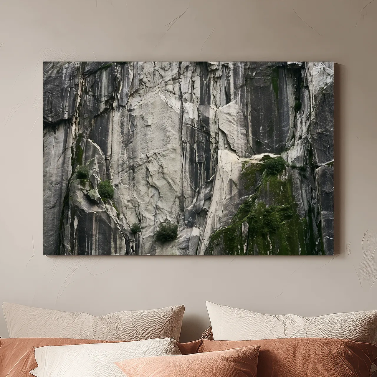 Textured Granite Cliff Face Photography - Moody Monochrome Rock Wall Art