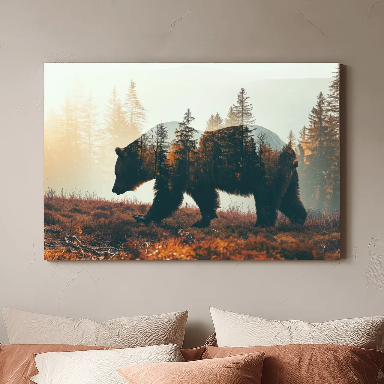 Double Exposure Grizzly Bear Forest - Misty Mountain Wildlife Photographic Artwork