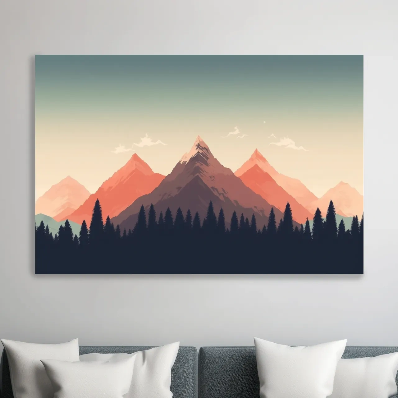 Minimalist art, alpine treeline in the mountains