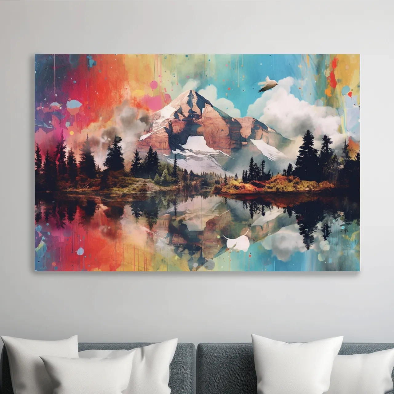 Colourful abstract mountain painting