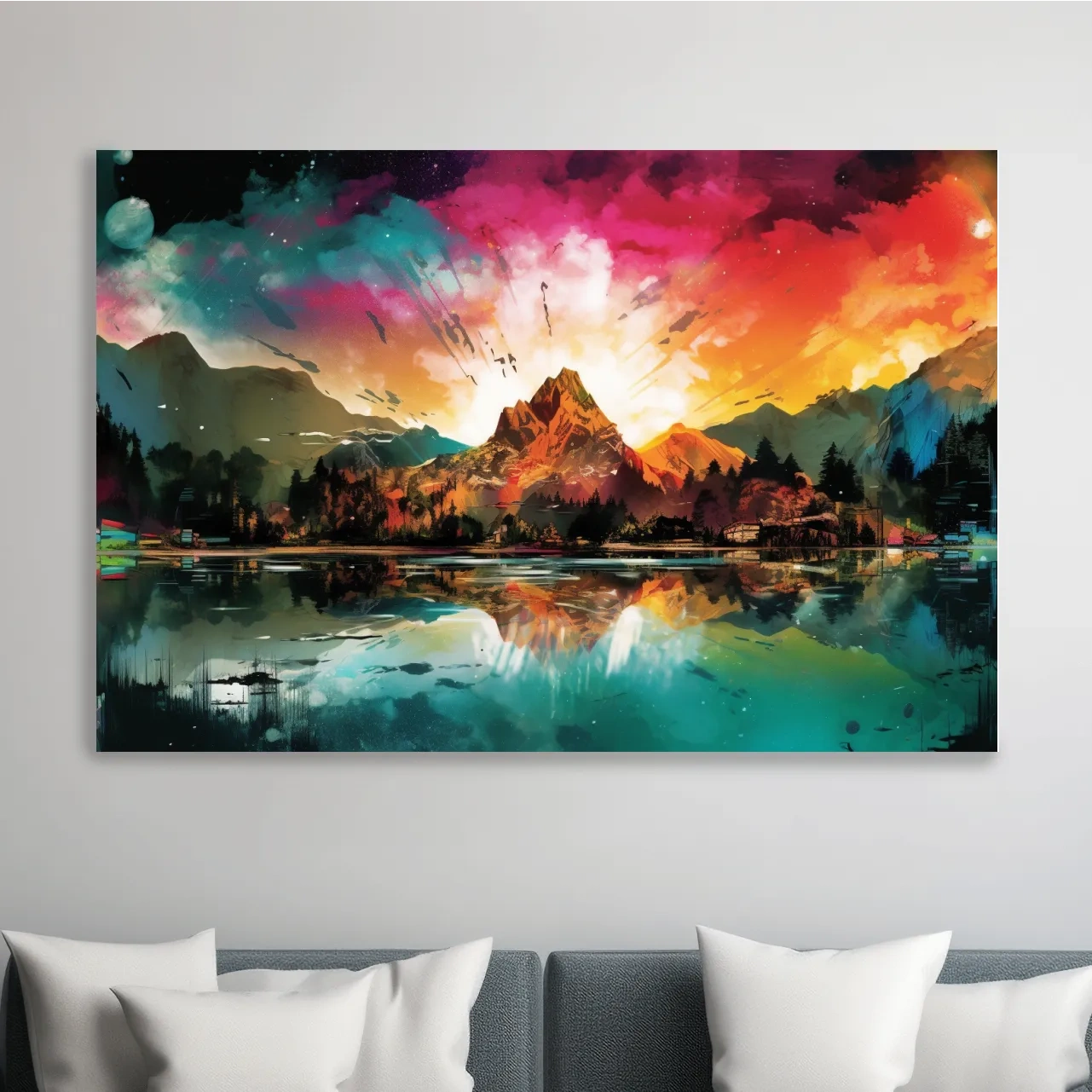 Colourful abstract mountain painting