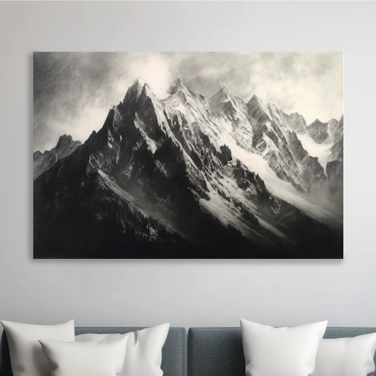 Black & White art - Charcoal drawing of a mountain range