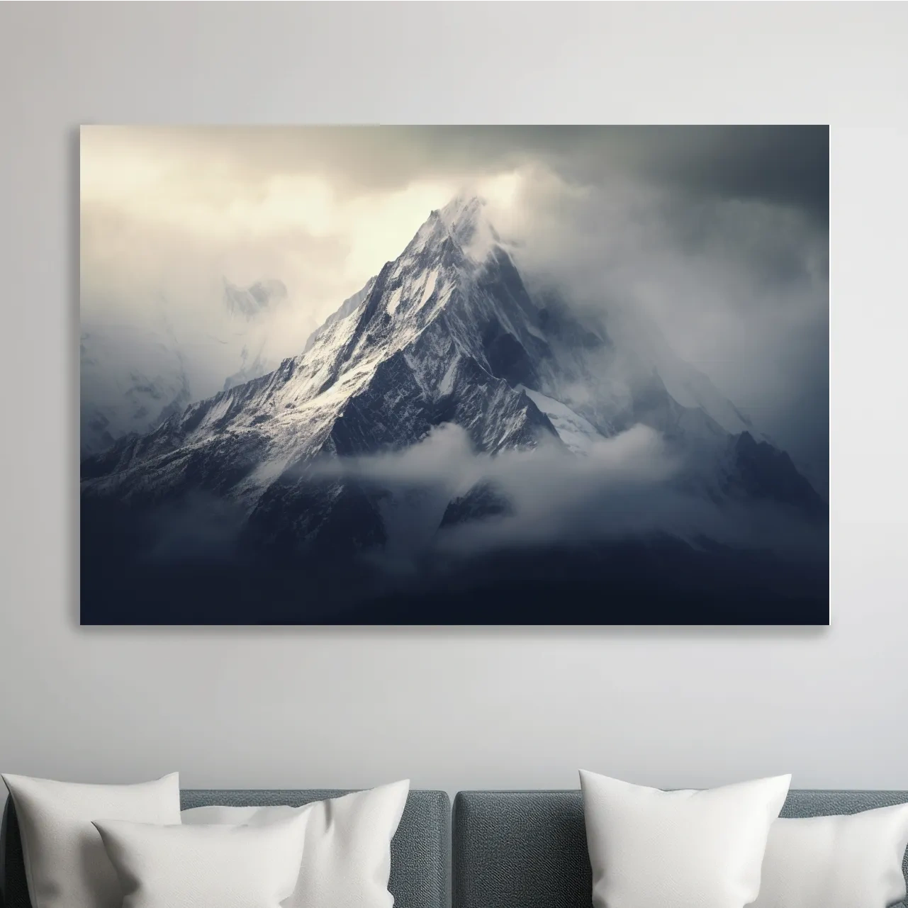 Cloudy Snowcapped Peak Landscape - Dramatic Mountain Photography Wall Art