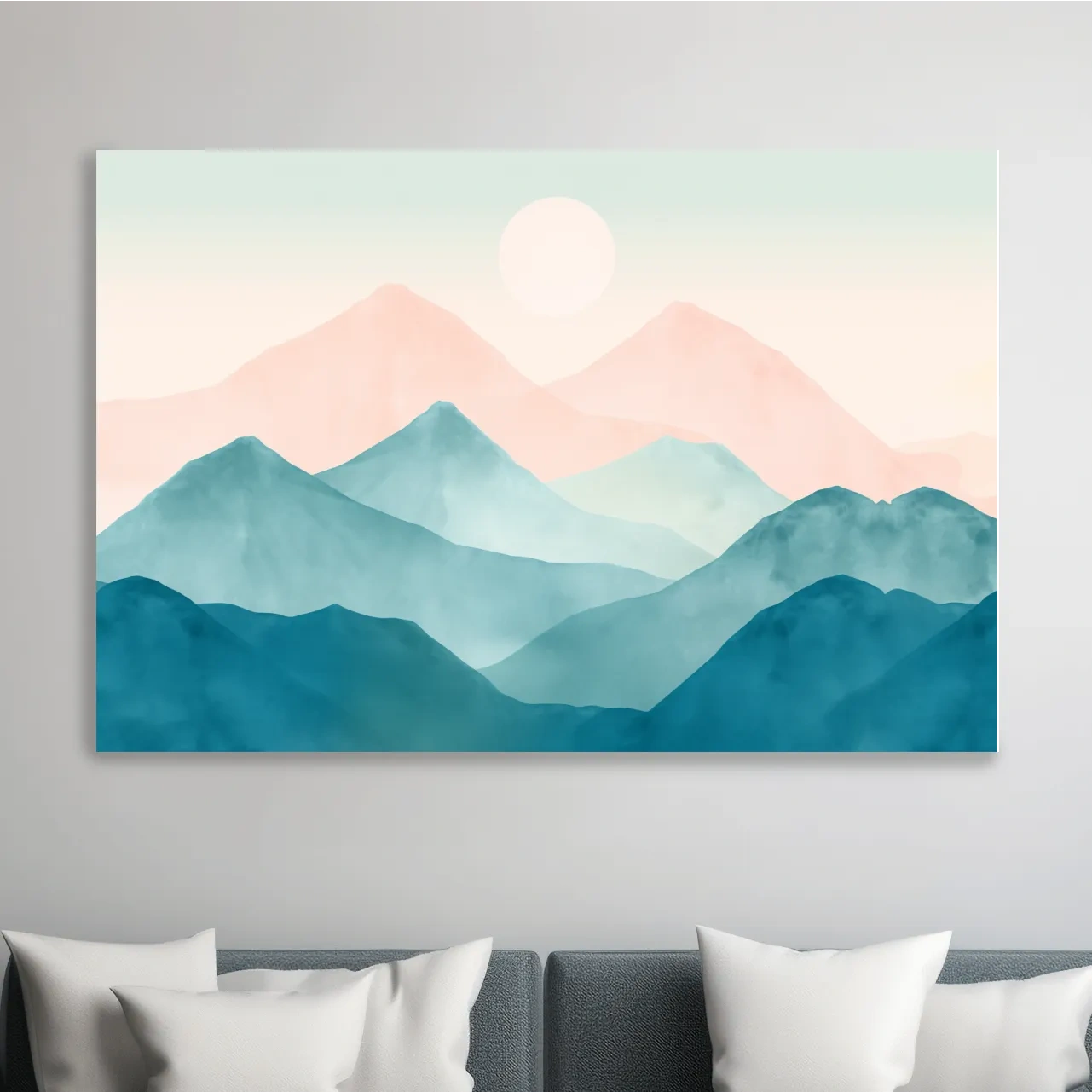 Minimalist Pastel Watercolor Mountains - Serene Abstract Landscape Wall Art