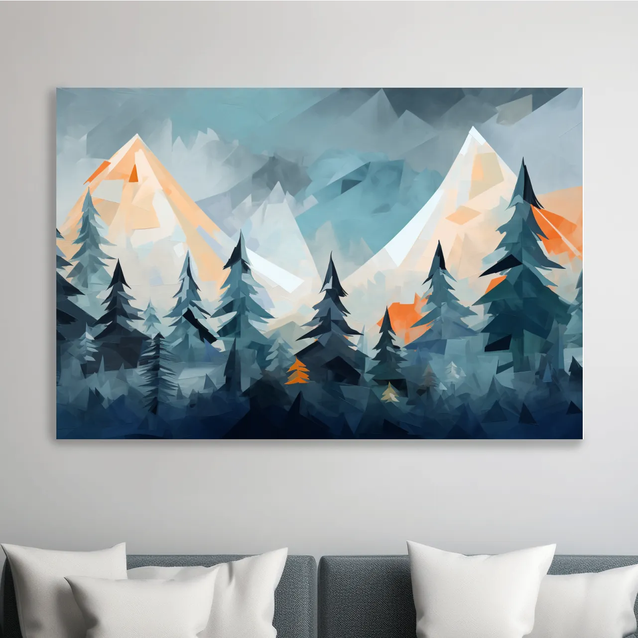 Minimal painting, alpine mountain treeline art
