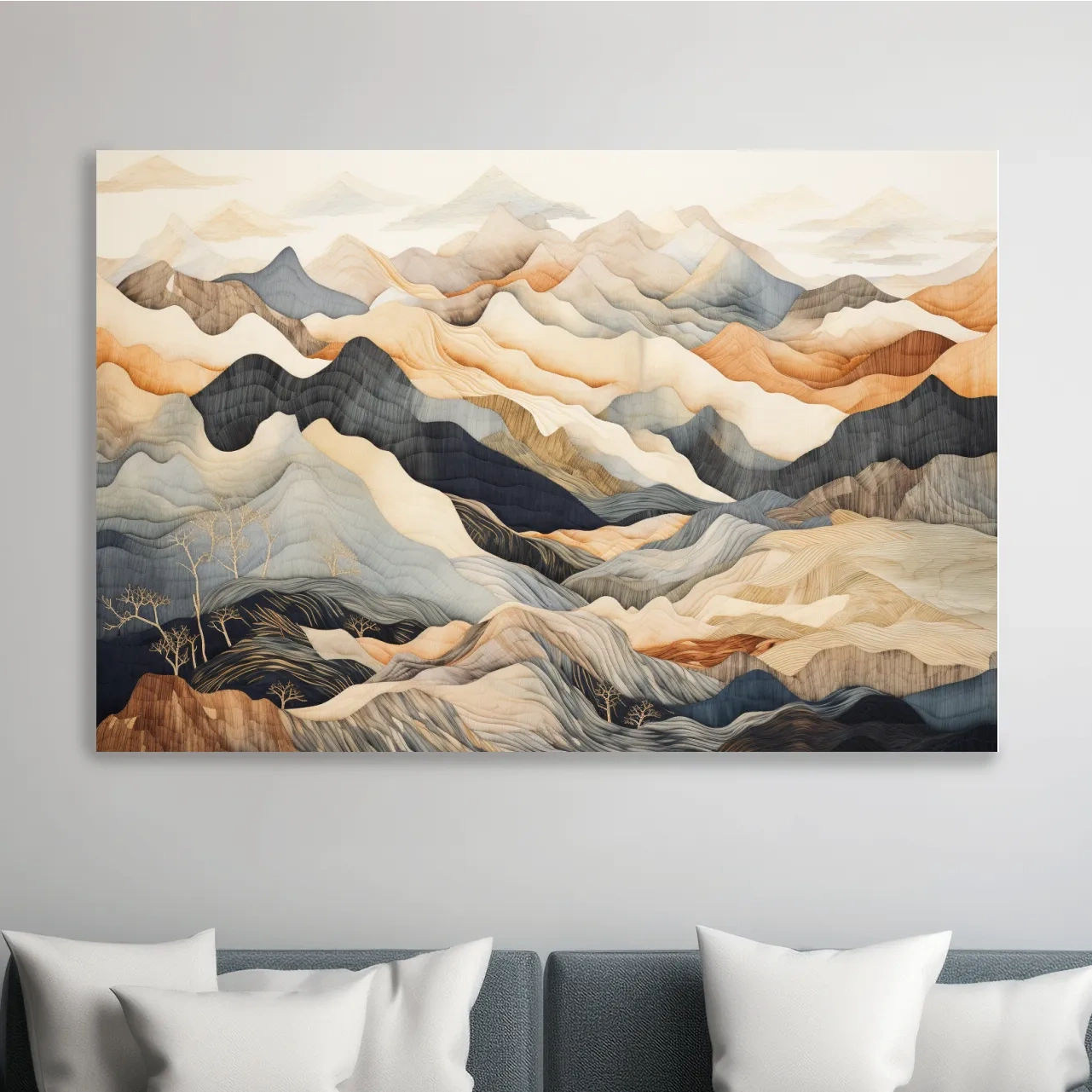 Layered Abstract Mountain Range Painting - Tapestry Style Wall Art
