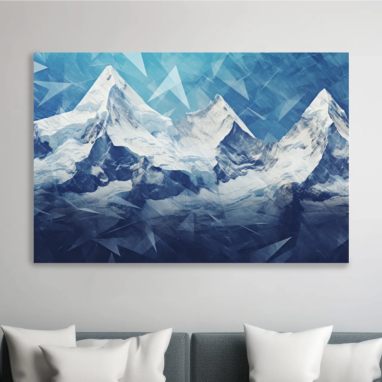 Mountain glacier art, blue and white, north symbol