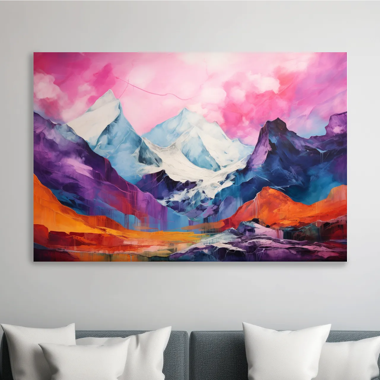 Bright colourful mountain painting