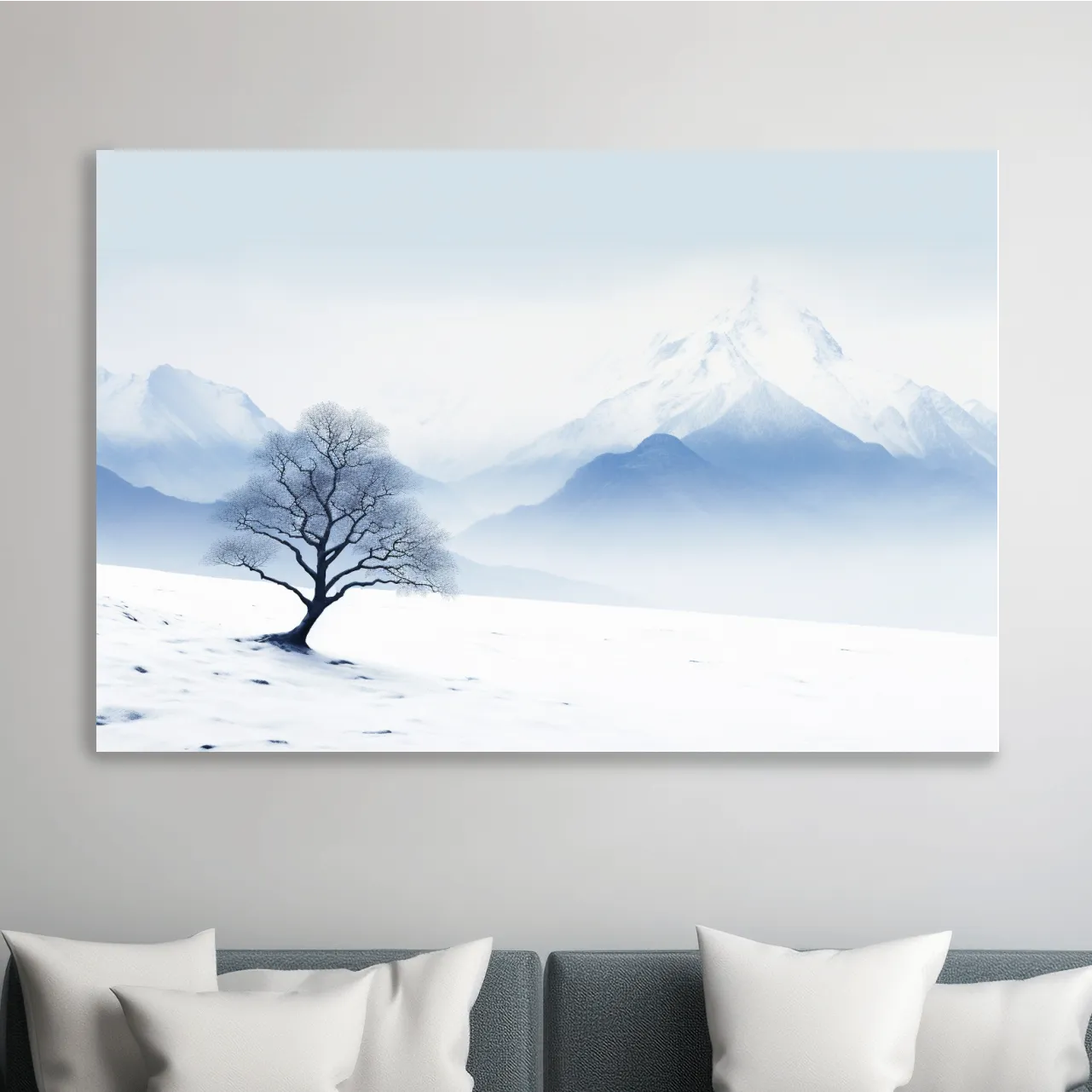 Minimal illustration, lonely tree in the snow