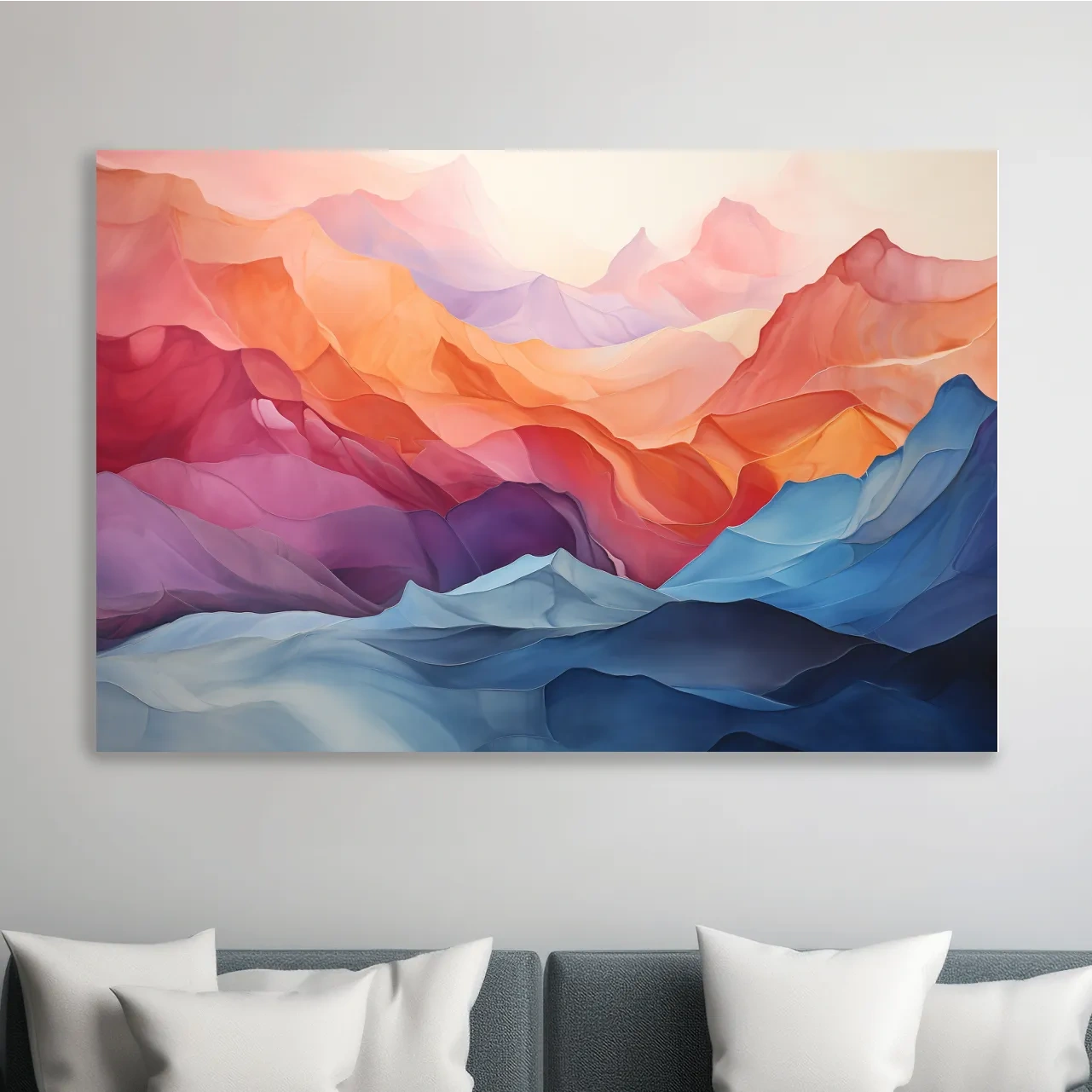 Vibrant Abstract Layered Mountain Landscape - Modern Colorful Alpine Wall Art