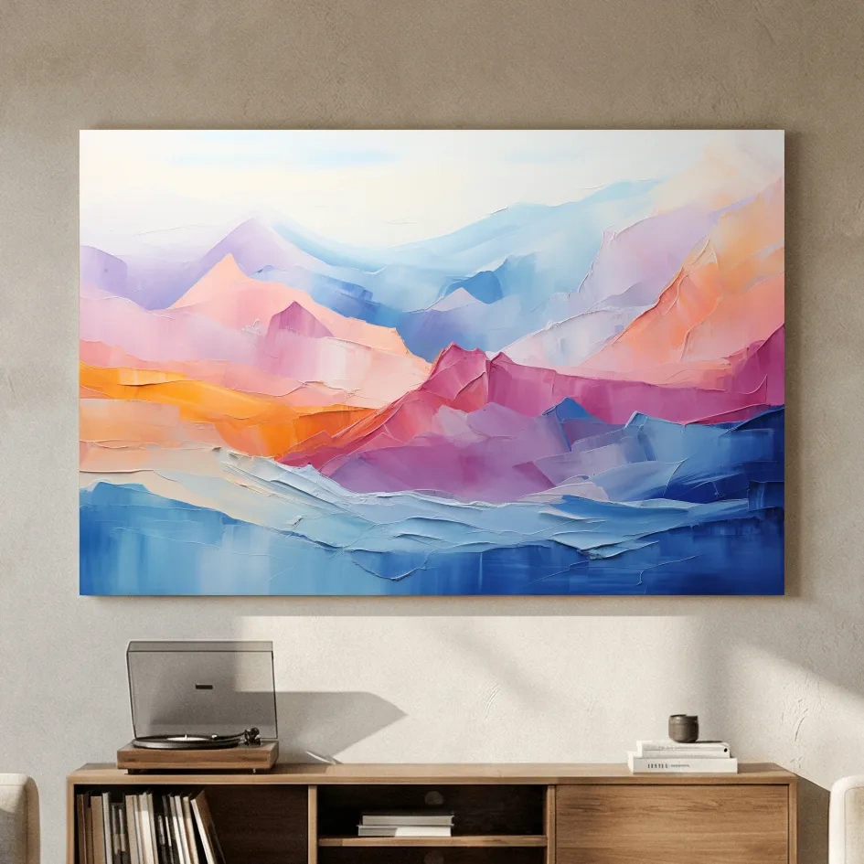 Vibrant Pastel Abstract Mountain Landscape - Colorful Mountain Wall Art