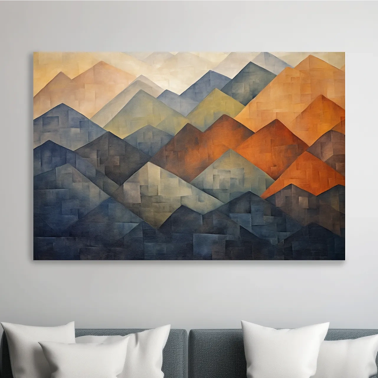 Geometric Abstract Mountain Range Artwork - Patchwork Landscape Wall Art