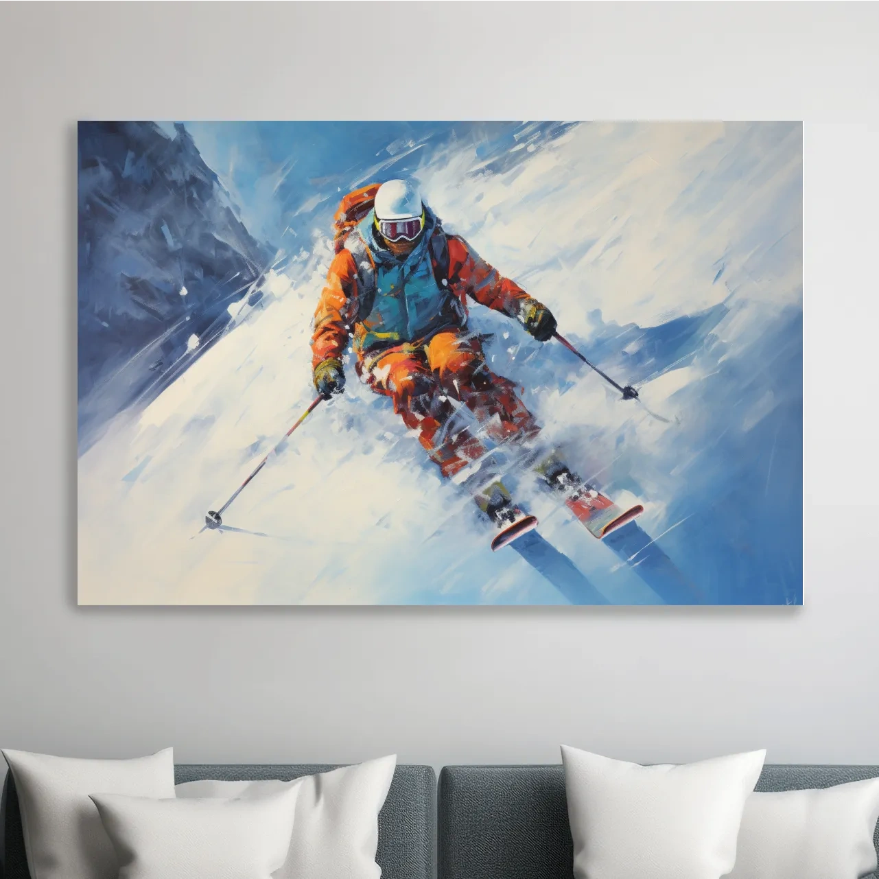 Painting of a skier in deep powder