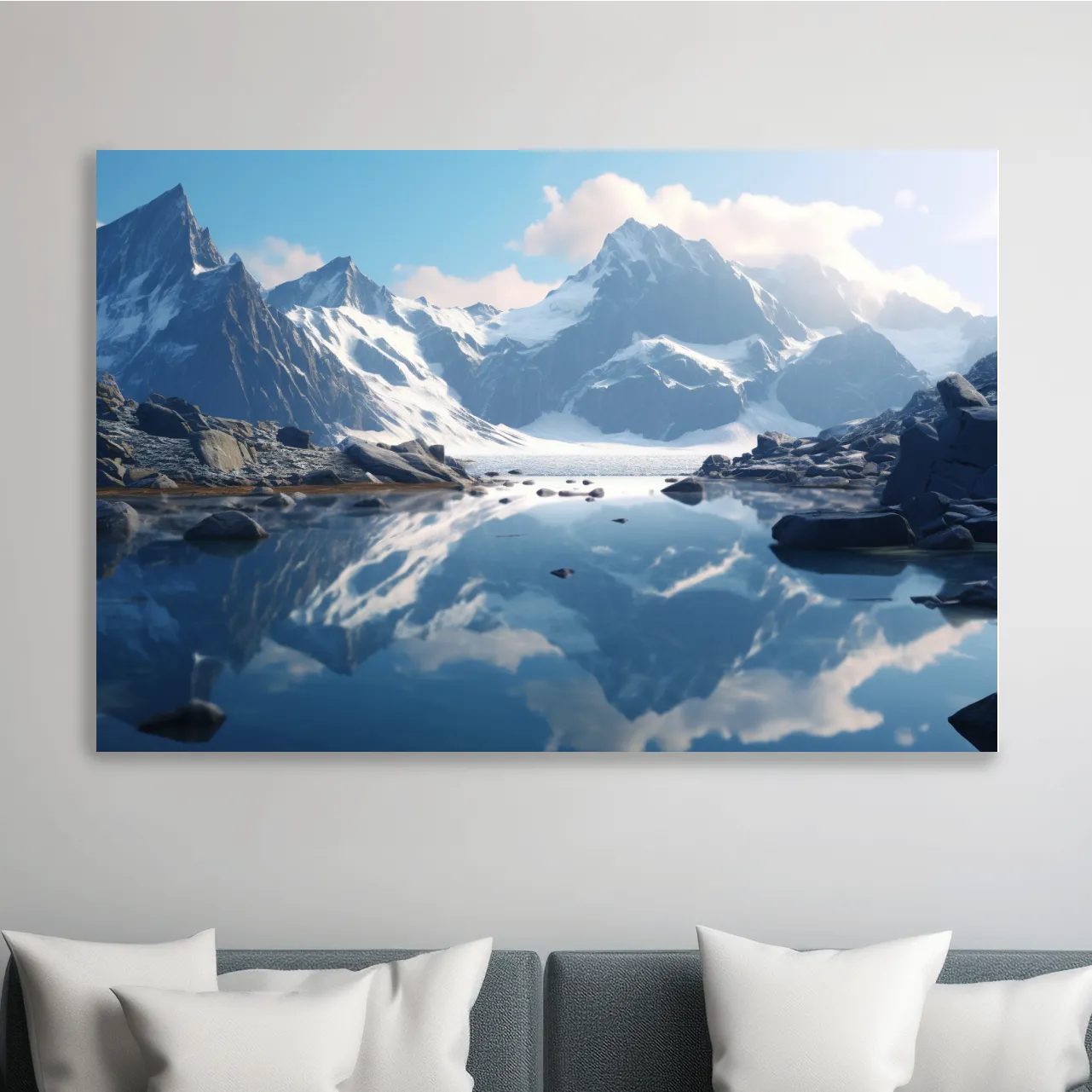 Photographic art of a glacial alpine lake
