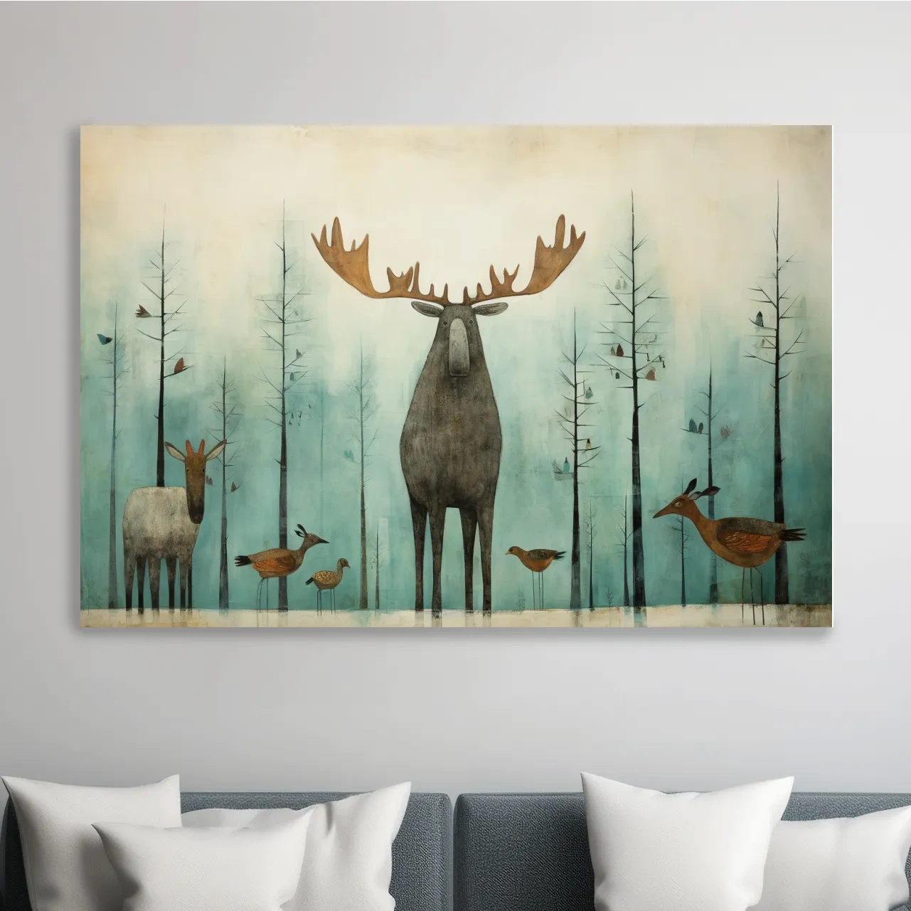 Funny illustration of a moose in the forest