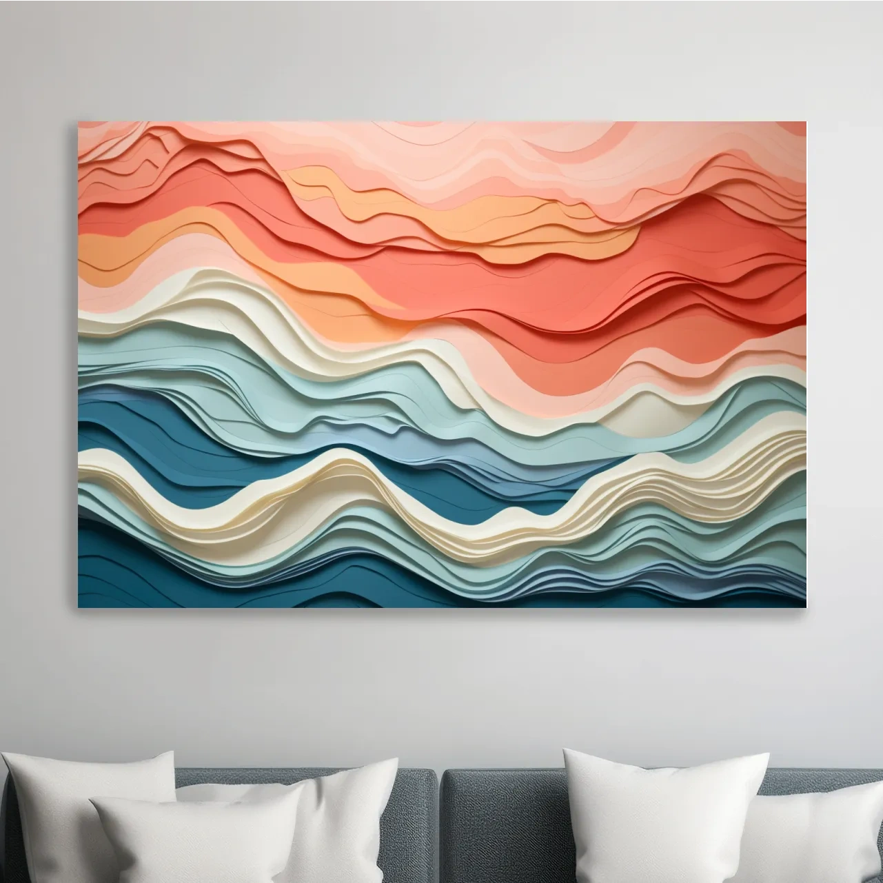 Layered Abstract Topographic Waves - 3D Paper Cut Style Wall Art