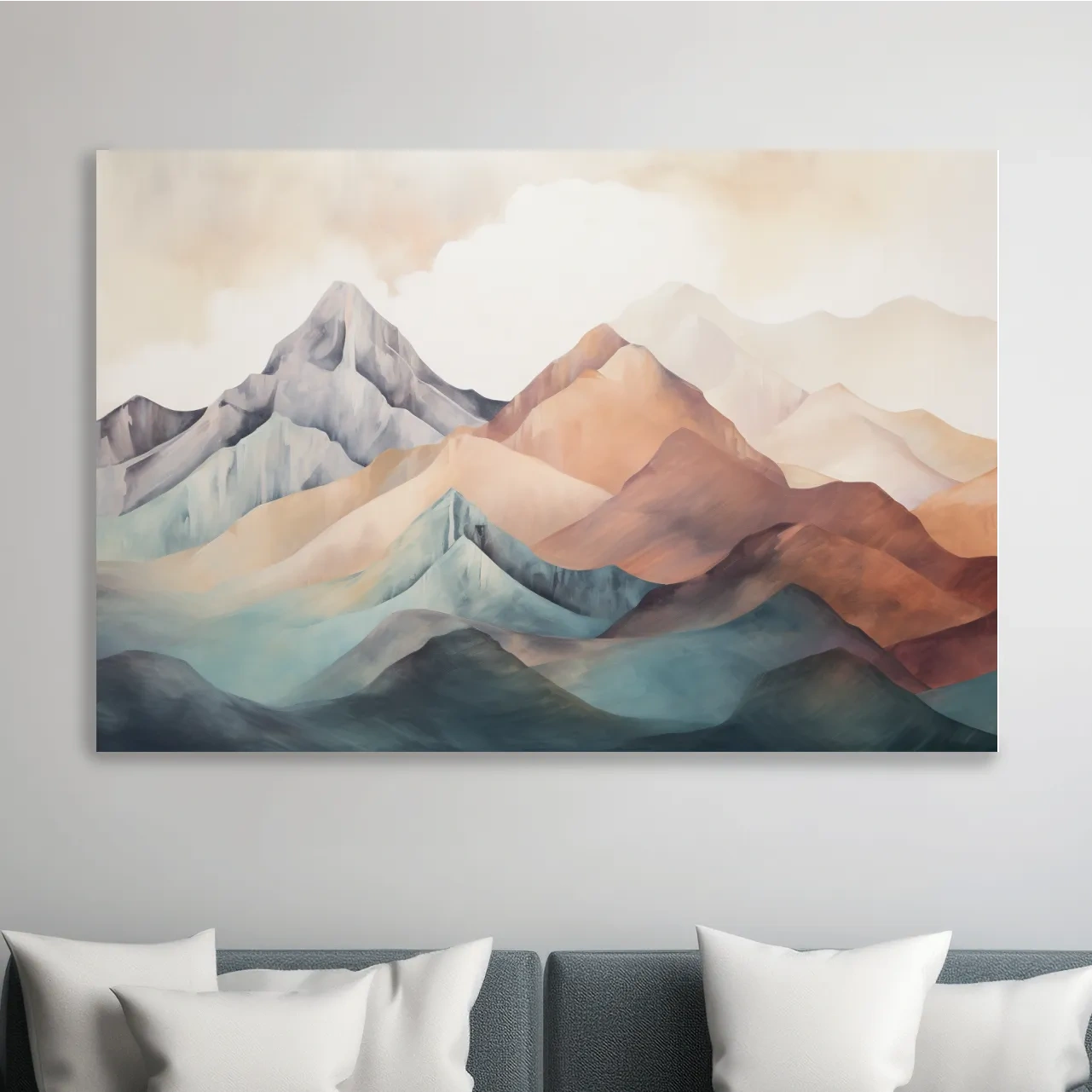Subtle pastel painting of mountain ranges