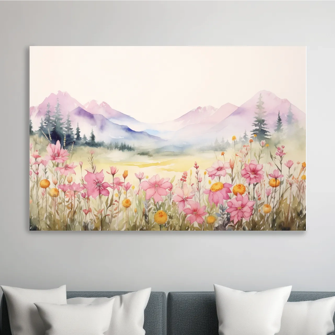 Watercolour painting of pastel alpine flowers