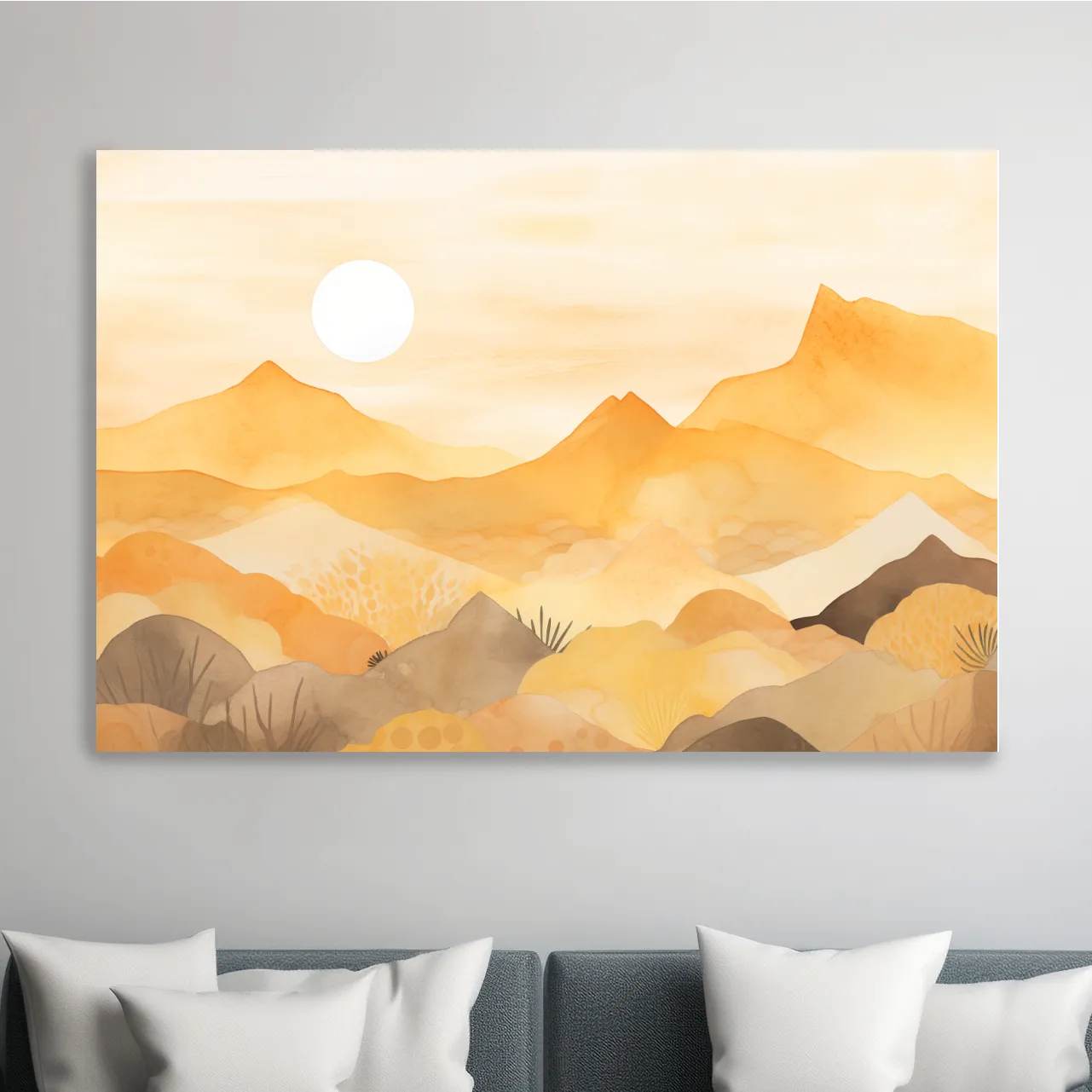 Watercolour painting of expressionism mountain landscapes