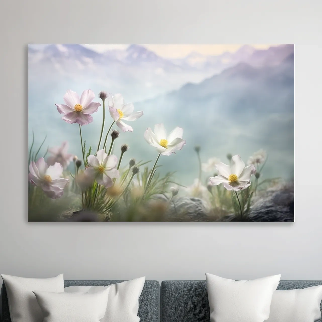 Photographic art of alpine wildflowers in the meadows, floral artwork