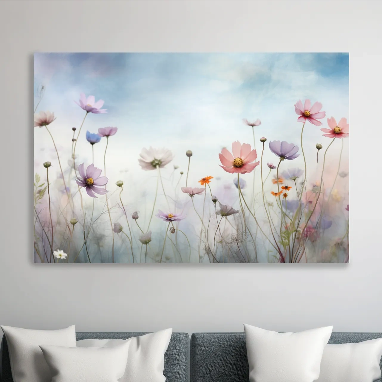 Dreamy Pastel Wildflower Meadow Painting - Soft Watercolor Floral Wall Art