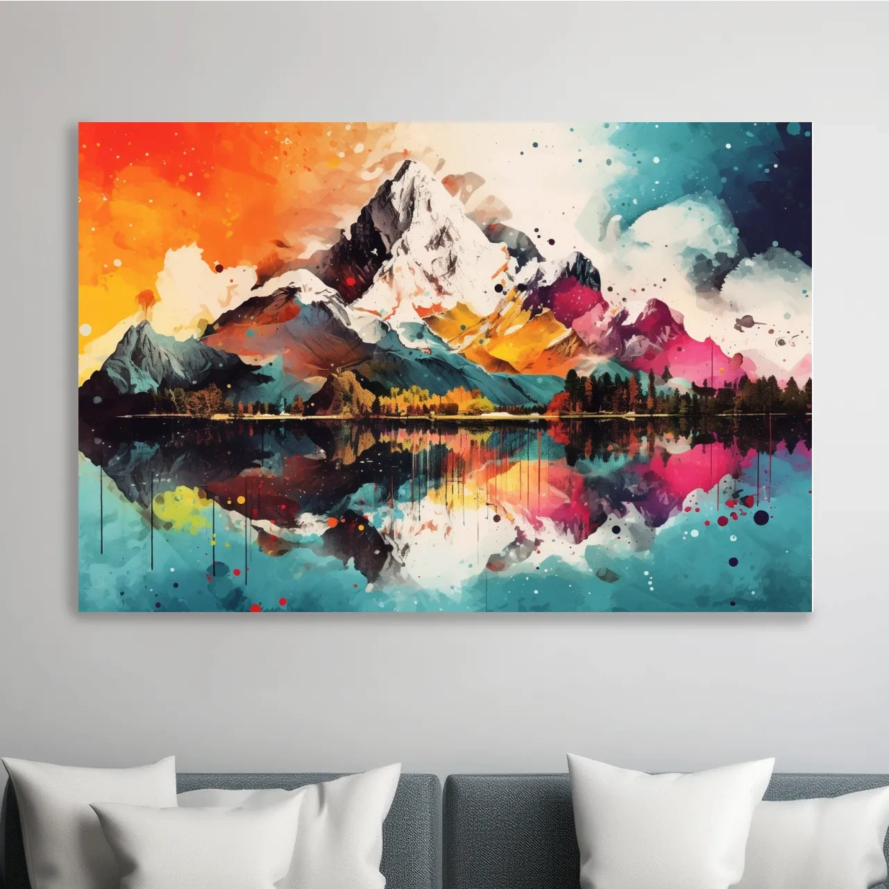 Colourful abstract mountain painting collage