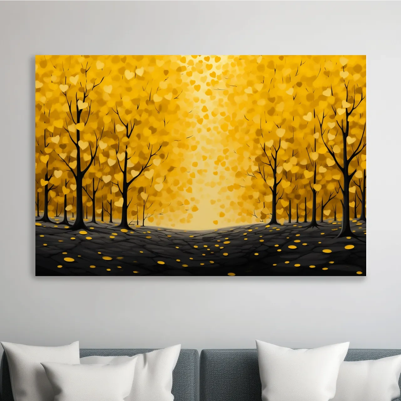 Autumn forest made from love heart leaves