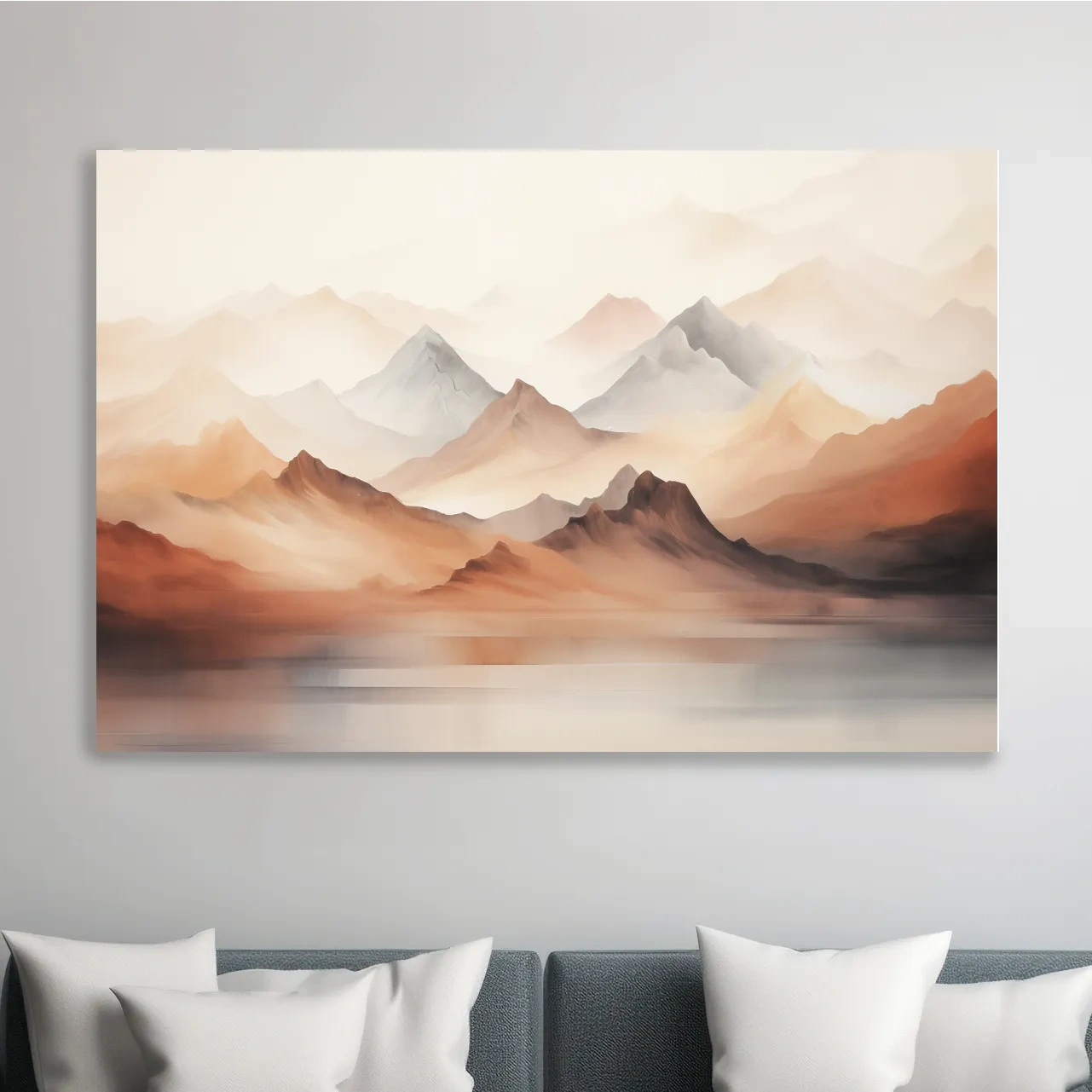 Subtle pastel painting of mountain ranges