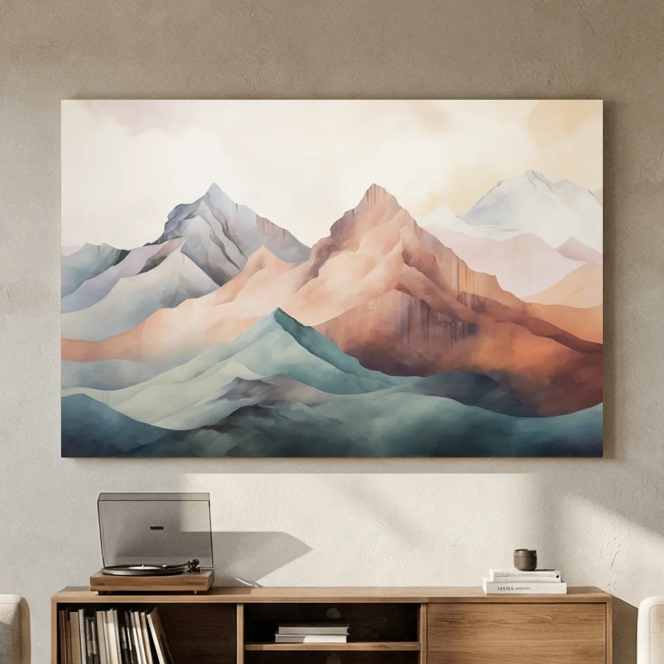 Dreamy Pastel Watercolor Mountain Range - Minimalist Alpine Landscape Wall Art
