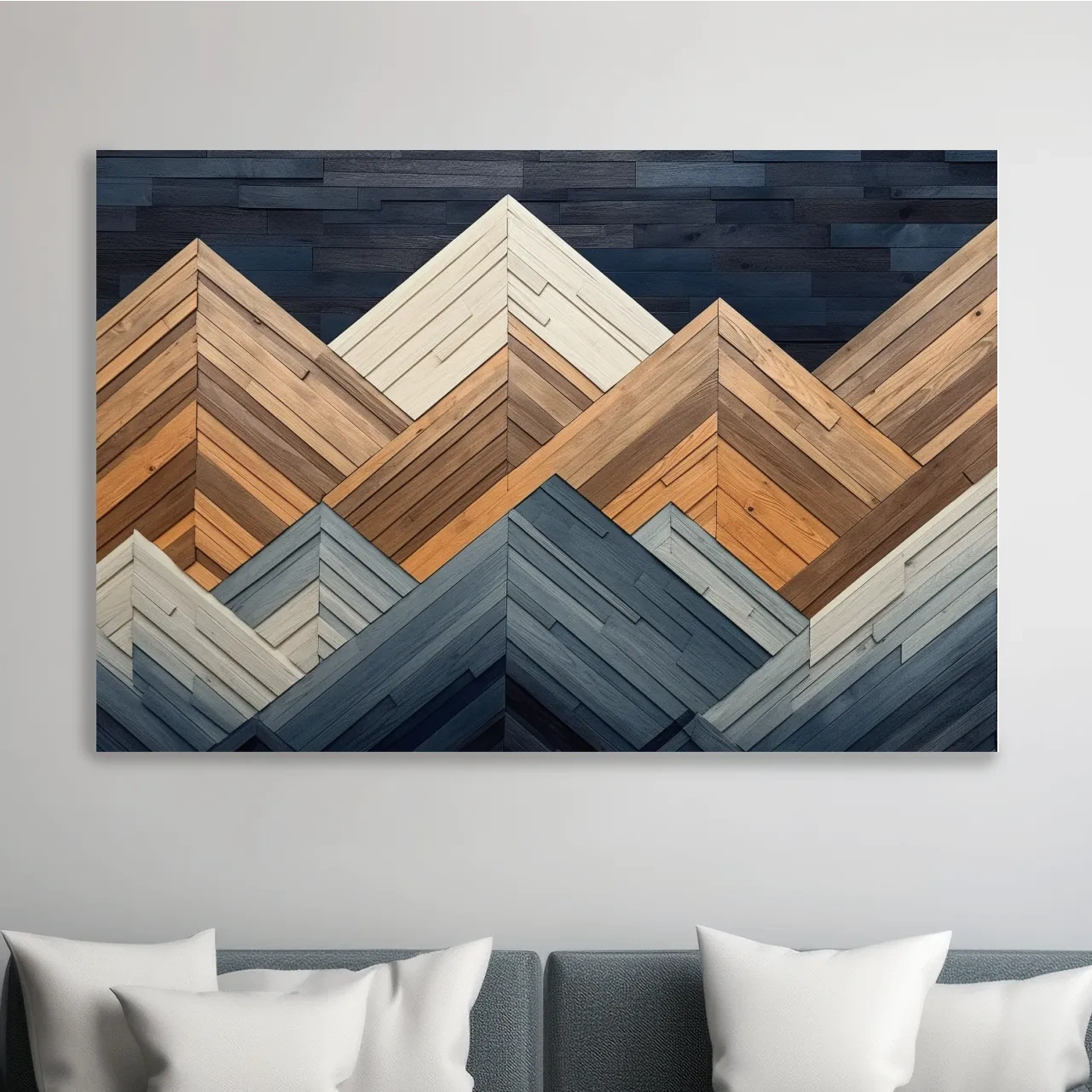 Geometric Wood Plank Mountains - Modern Rustic Canvas Wall Art