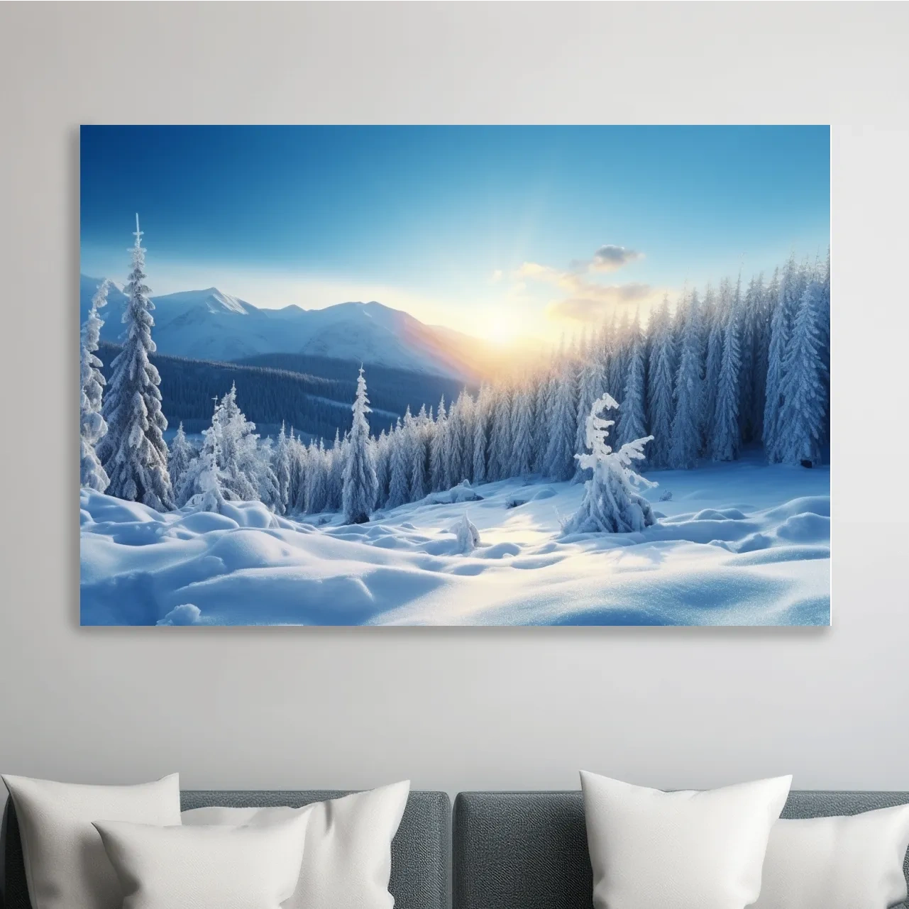 Snowy Alpine Forest Sunrise - Winter Nature Photographic Wall Art