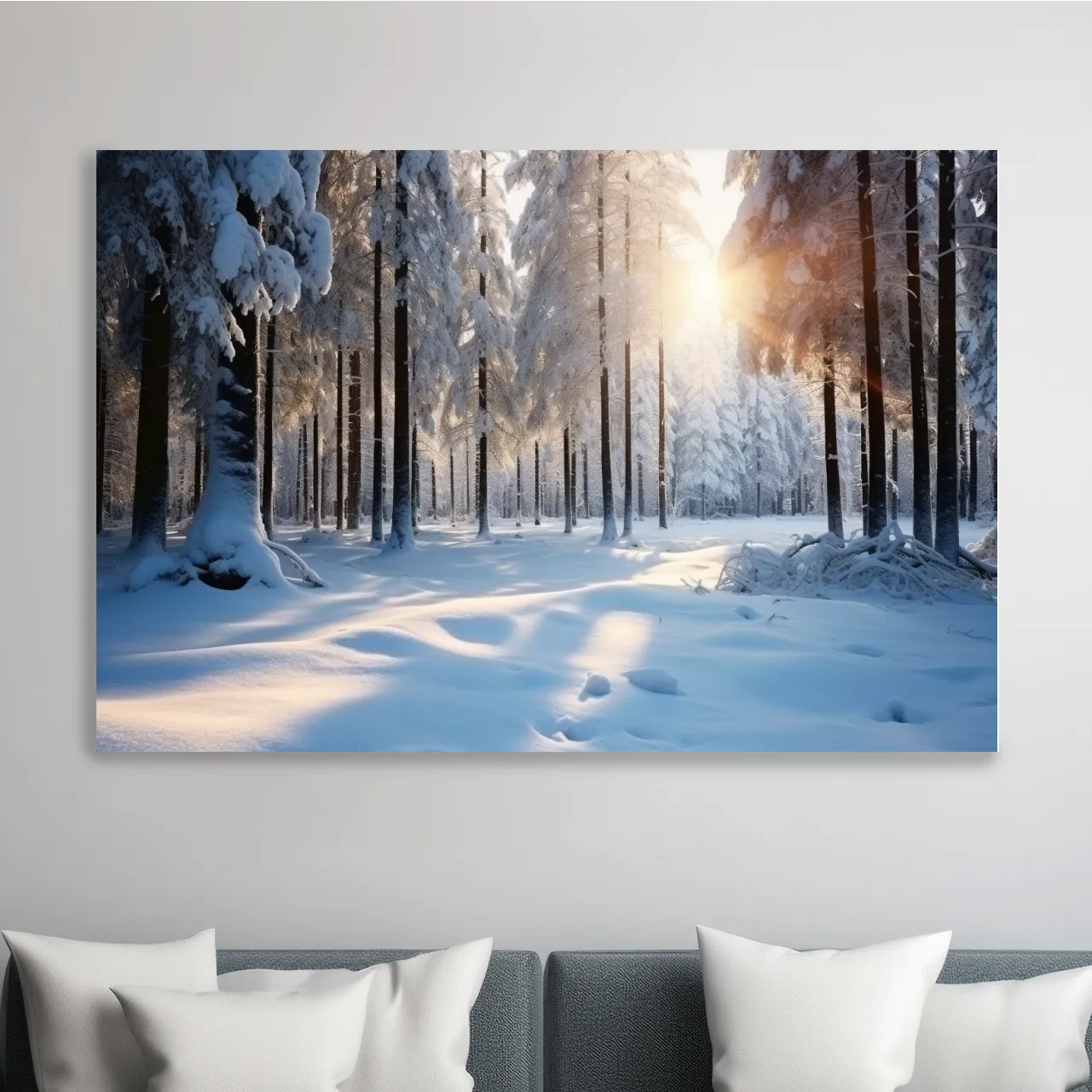 Sunny snowy forest floor, photographic art