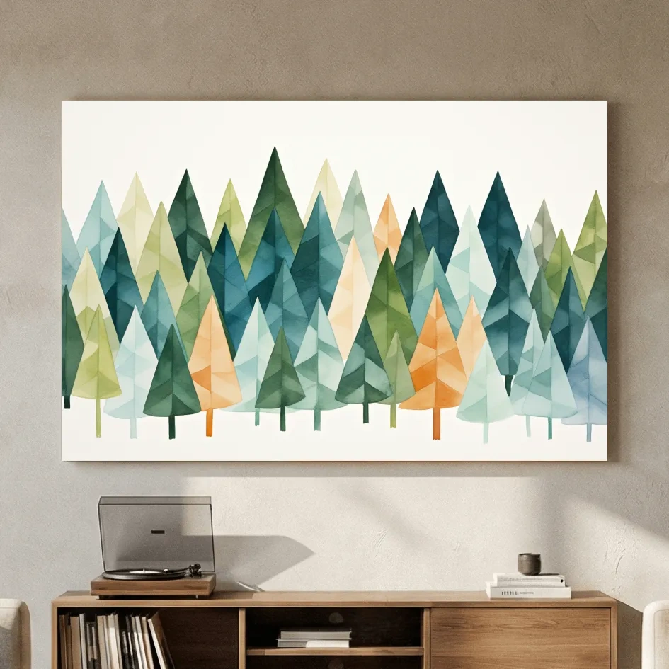 Watercolor Pine Forest Landscape - Modern Scandinavian Wall Art