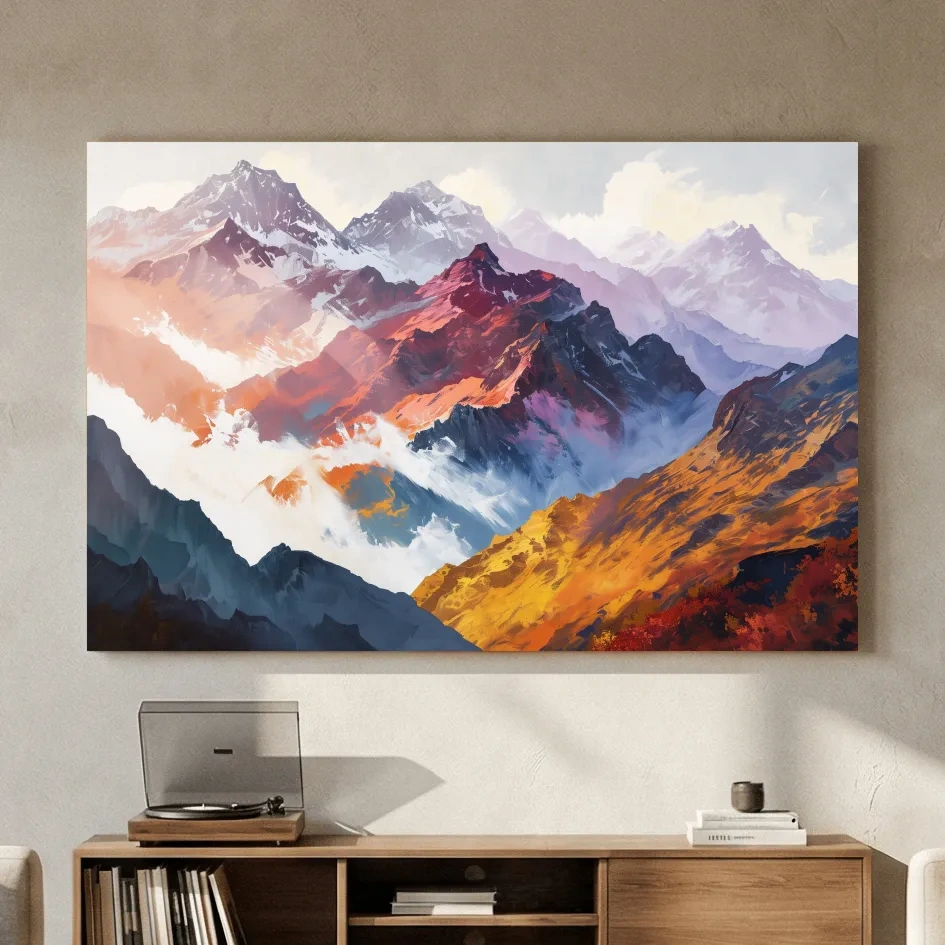 Vibrant Abstract Alpine Mountain Peaks - Colorful Impressionist Painting Wall Art