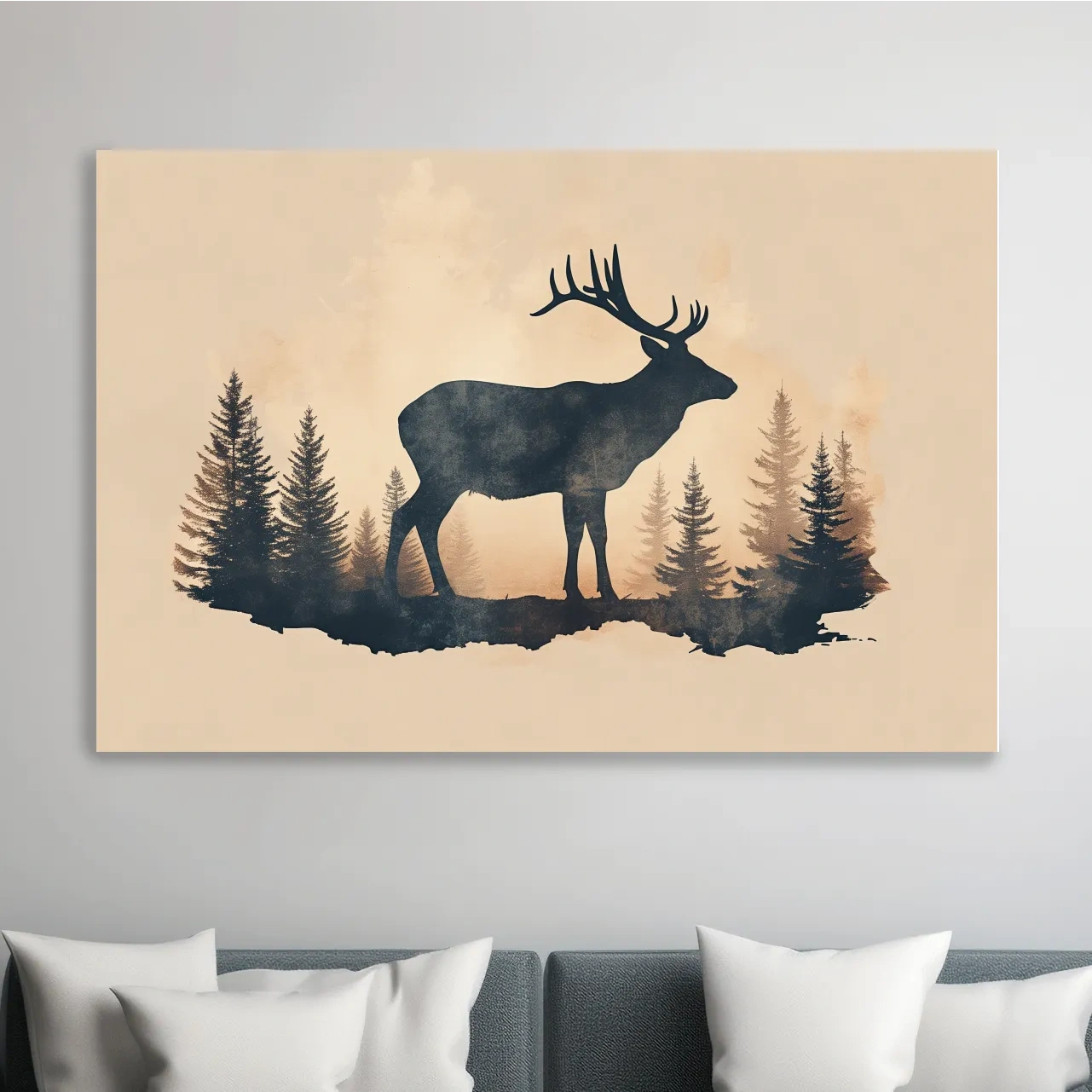 Vintage deer illustration artwork, silhouette sepia style