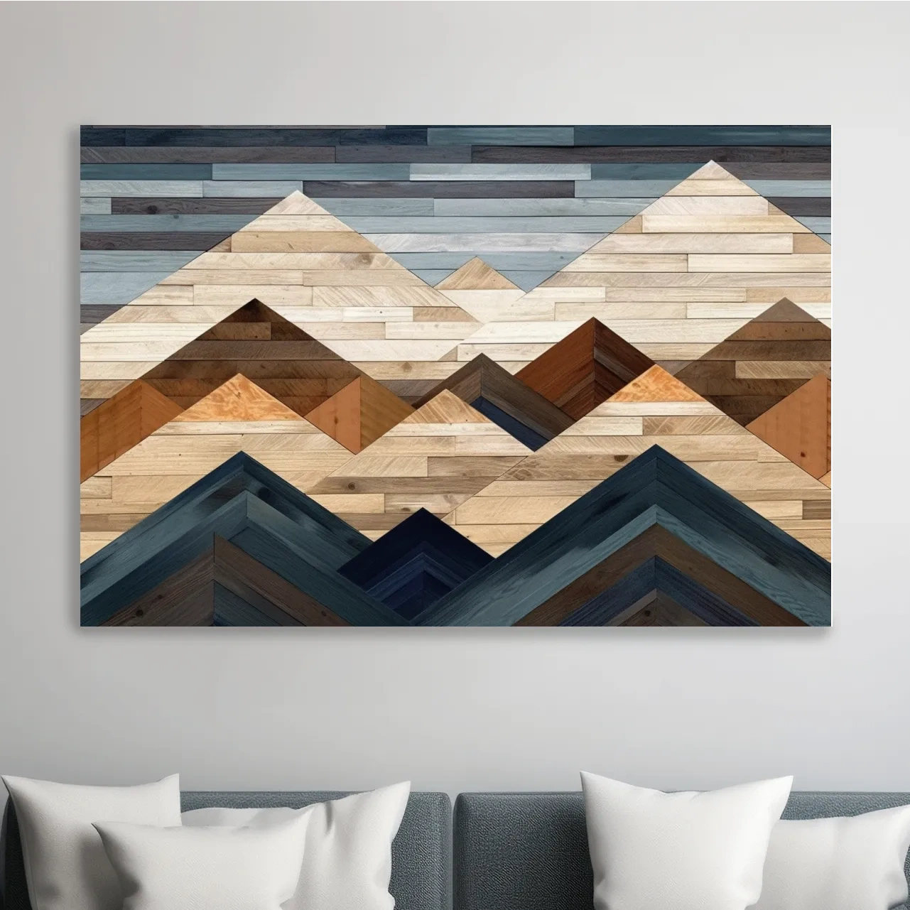 Geometric Reclaimed Wood Mountain Peaks - Modern Rustic Landscape Artwork