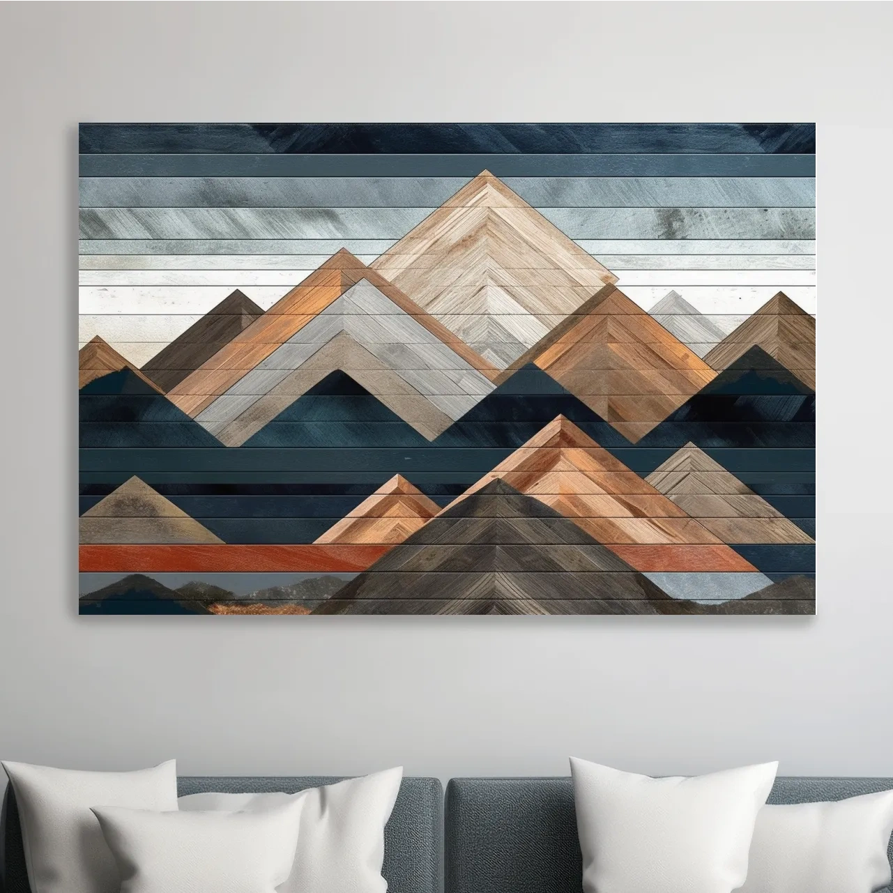 Geometric Woodgrain Mountain Peaks - Modern Abstract Landscape Wall Art