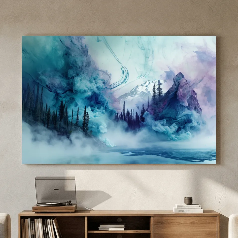 Ethereal Misty Alpine Forest & Mountains - Surreal Abstract Landscape Wall Art