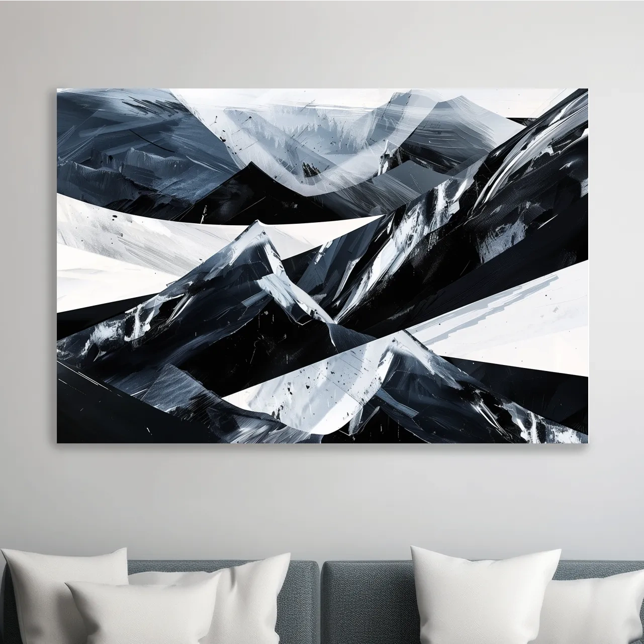 Modern abstract black and white mountain wall art painting