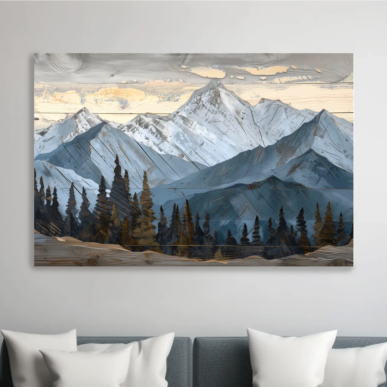Rustic wood mountain and forest art