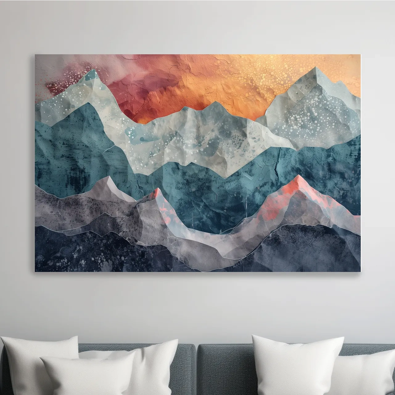 Layered Abstract Mountain Range Sunset - Modern 3D Mixed Media Landscape Wall Art