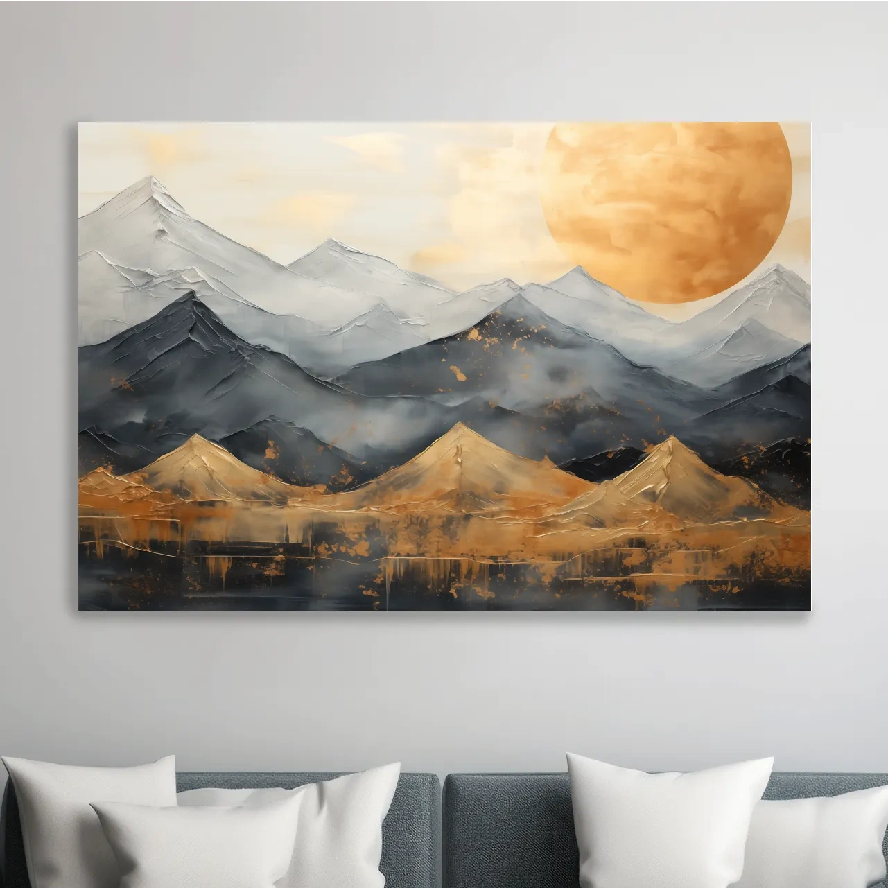 Elegant gold leaf style painting of mountain scenery