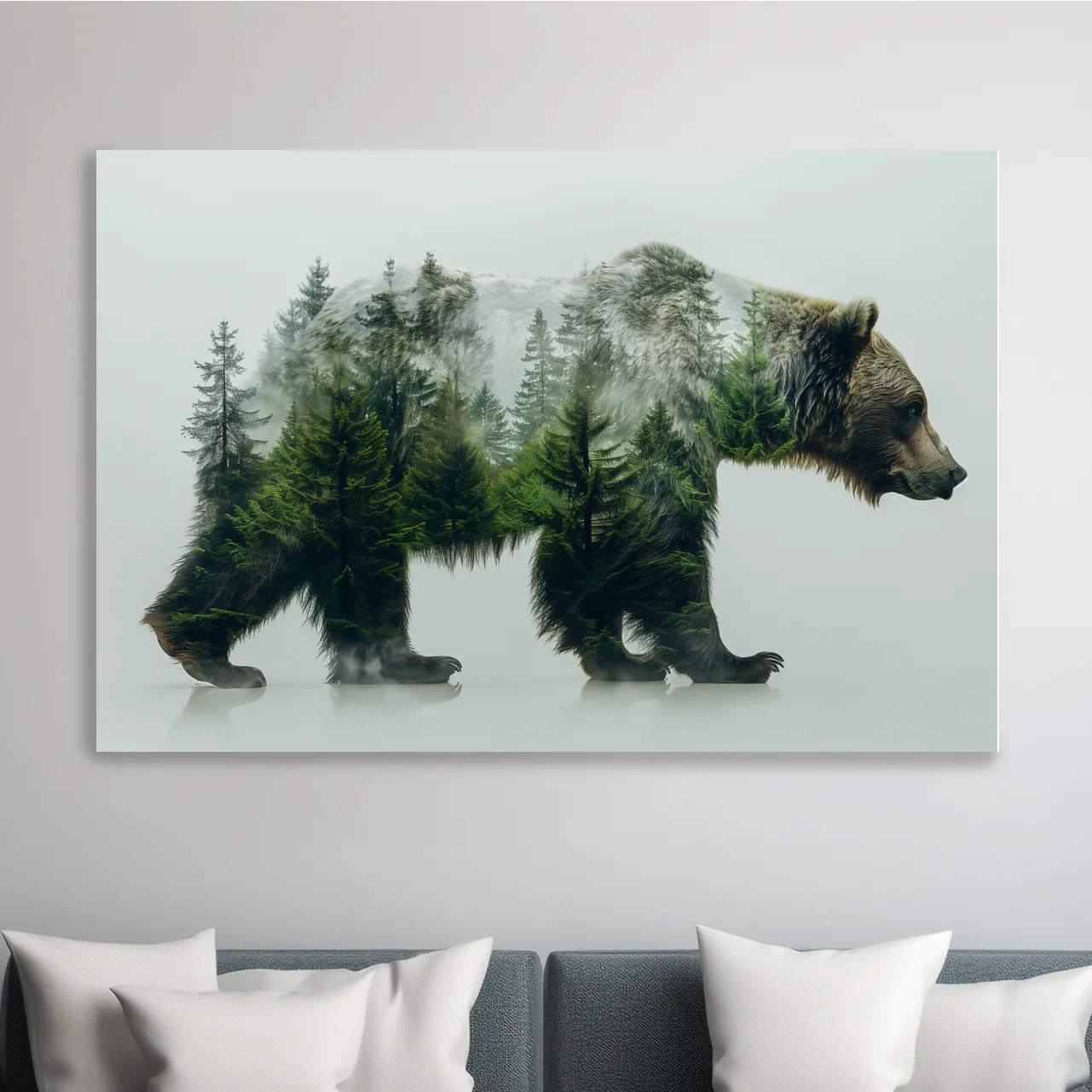 Grizzly bear artwork, double exposure forest art