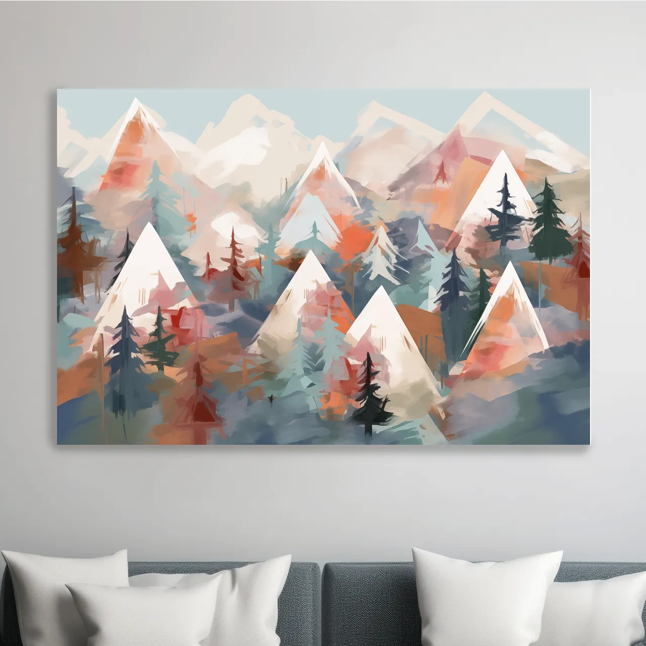 Abstract Alpine Peaks And Pine Forest - Pastel Watercolor Mountain Landscape Wall Art