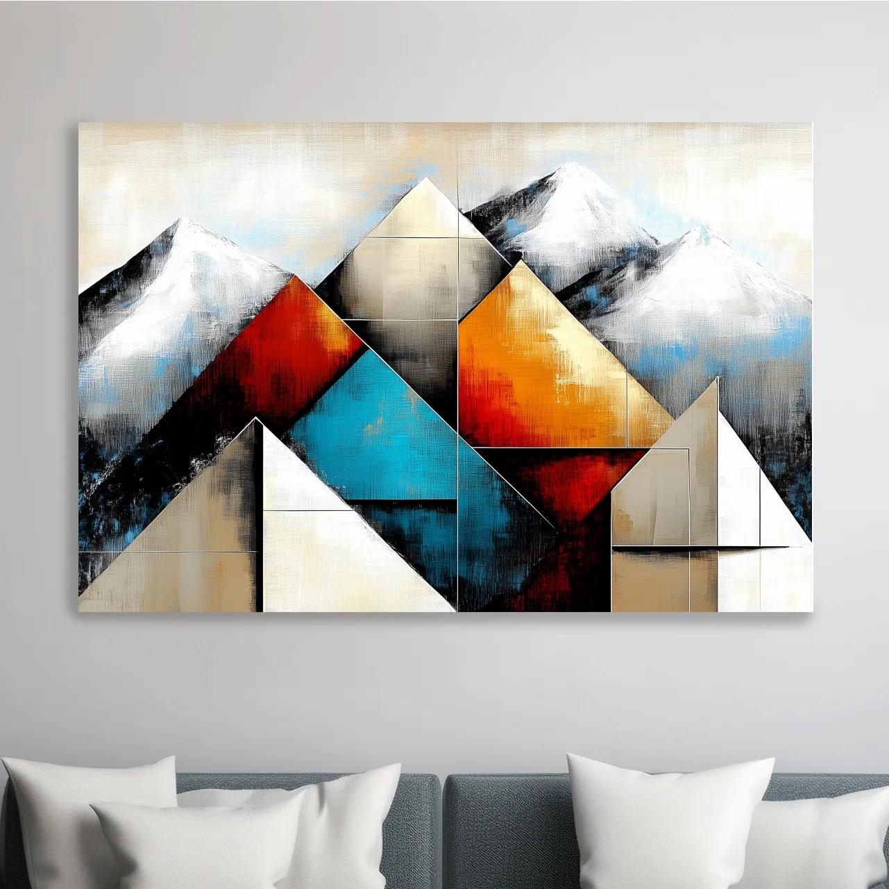 Geometric glacier mountain painting, textured art effect