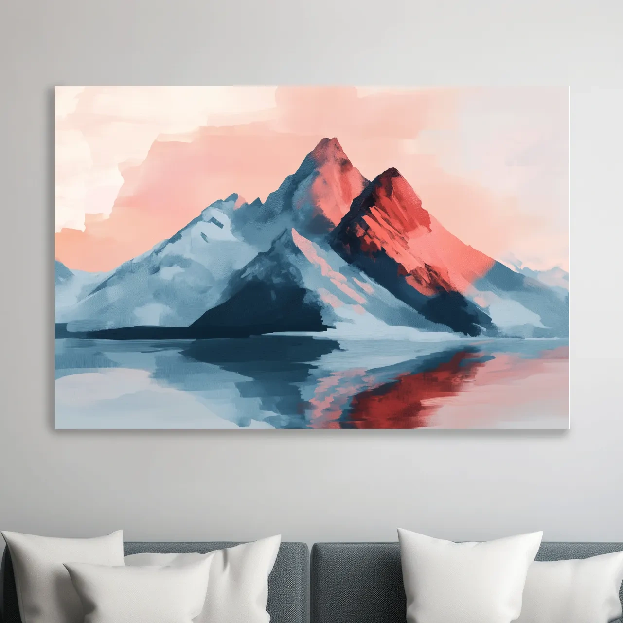 Pastel Alpine Mountain Sunset Painting - Glacier Reflection Wall Art