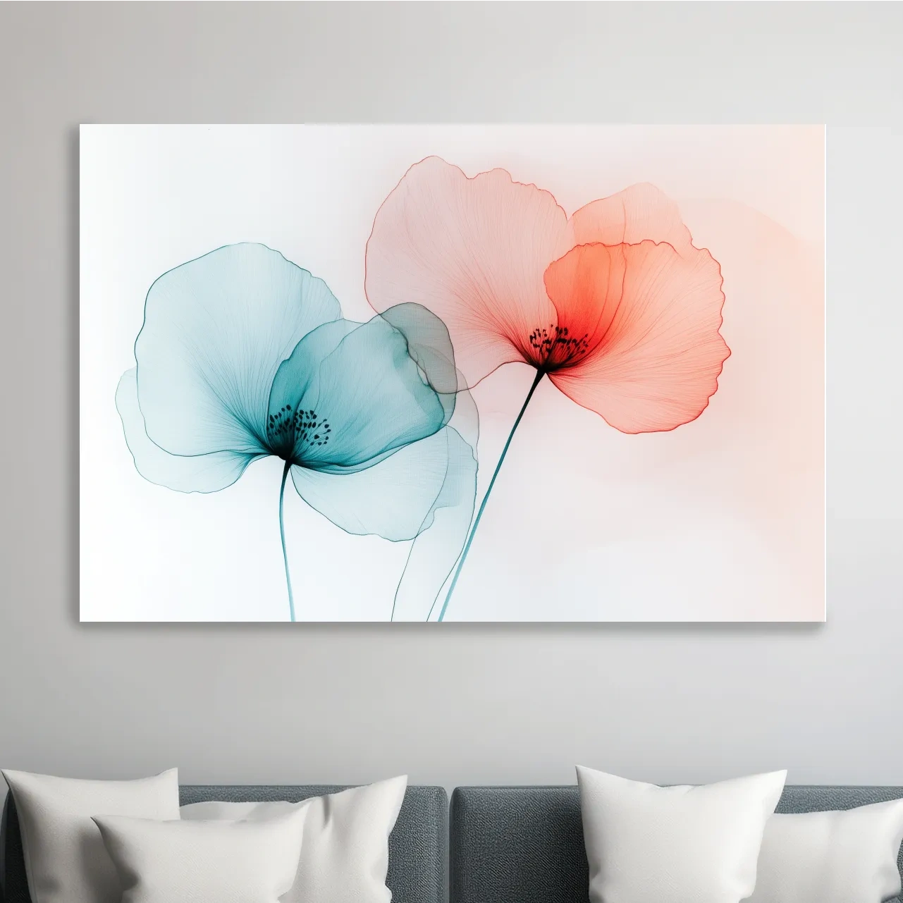 Poppy flower wall art, abstract watercolour print