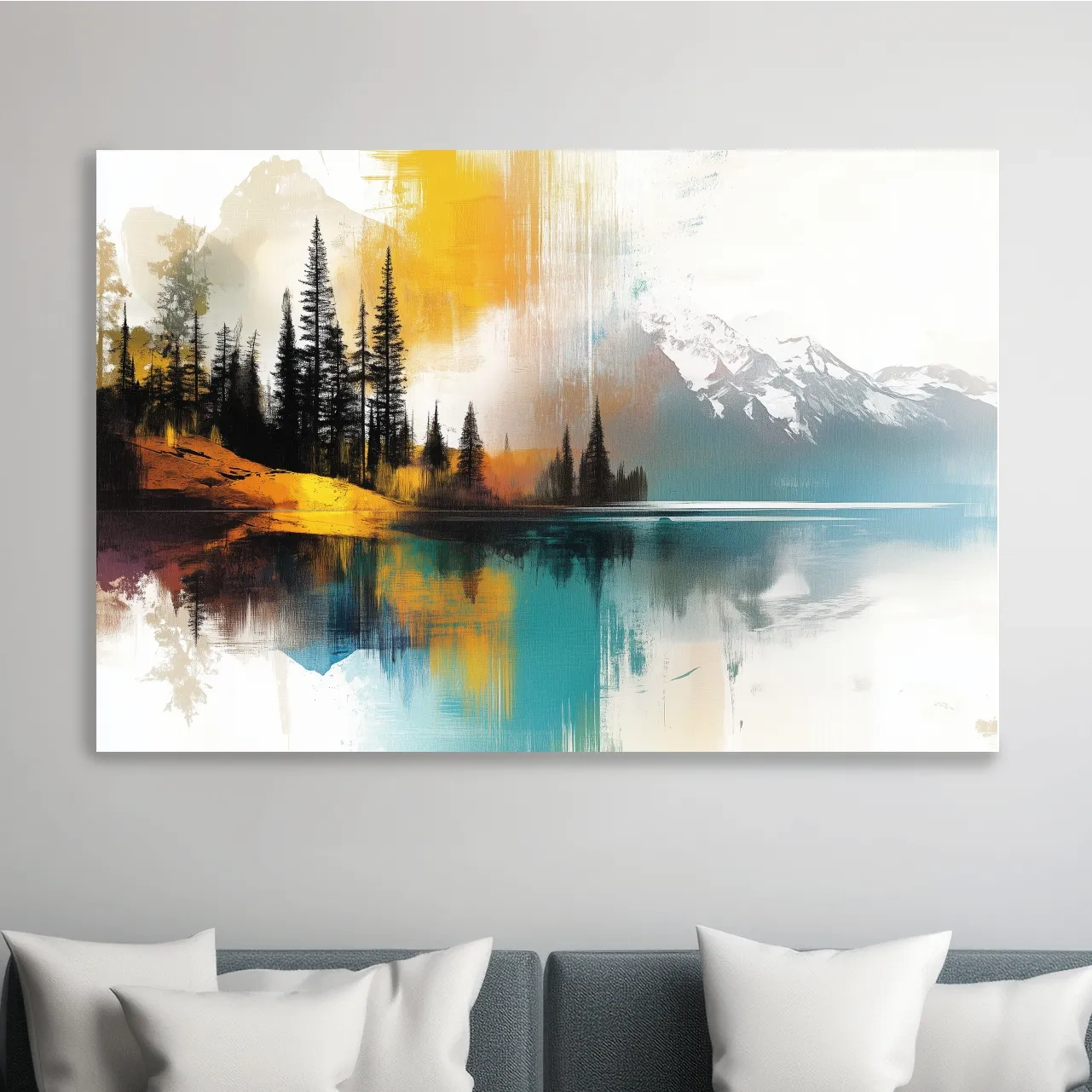 Colorful abstract mountain wall art, textured painting effect