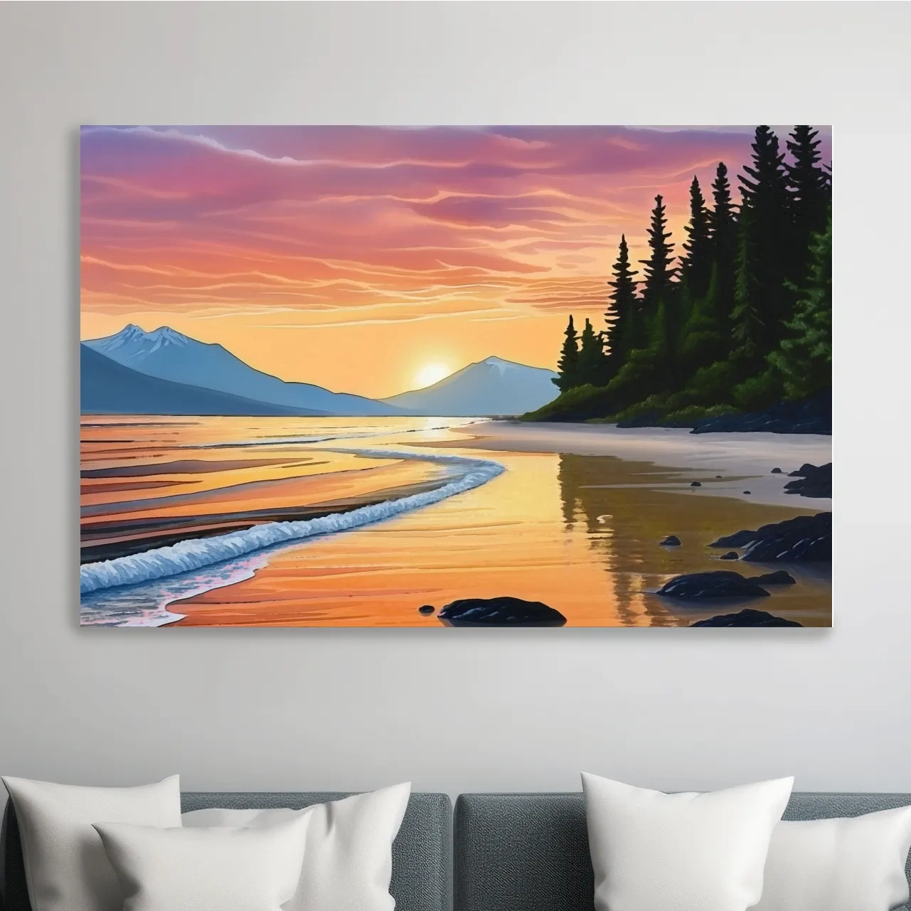 Pacific Northwest artwork, sunset over the beach painting